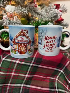Personalized Gingerbread House Mug - Custom Family Name & Home Sweet Home, Ideal Housewarming Gift