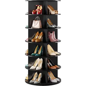 Black 6-Tier Spinning Rotating Shoe Rack Organizer, Shoe Display Tower Lazy Susan, Revolving Shoes Rack StorageOrganization, 360 Vertical Bags Holder Rotate Organizer