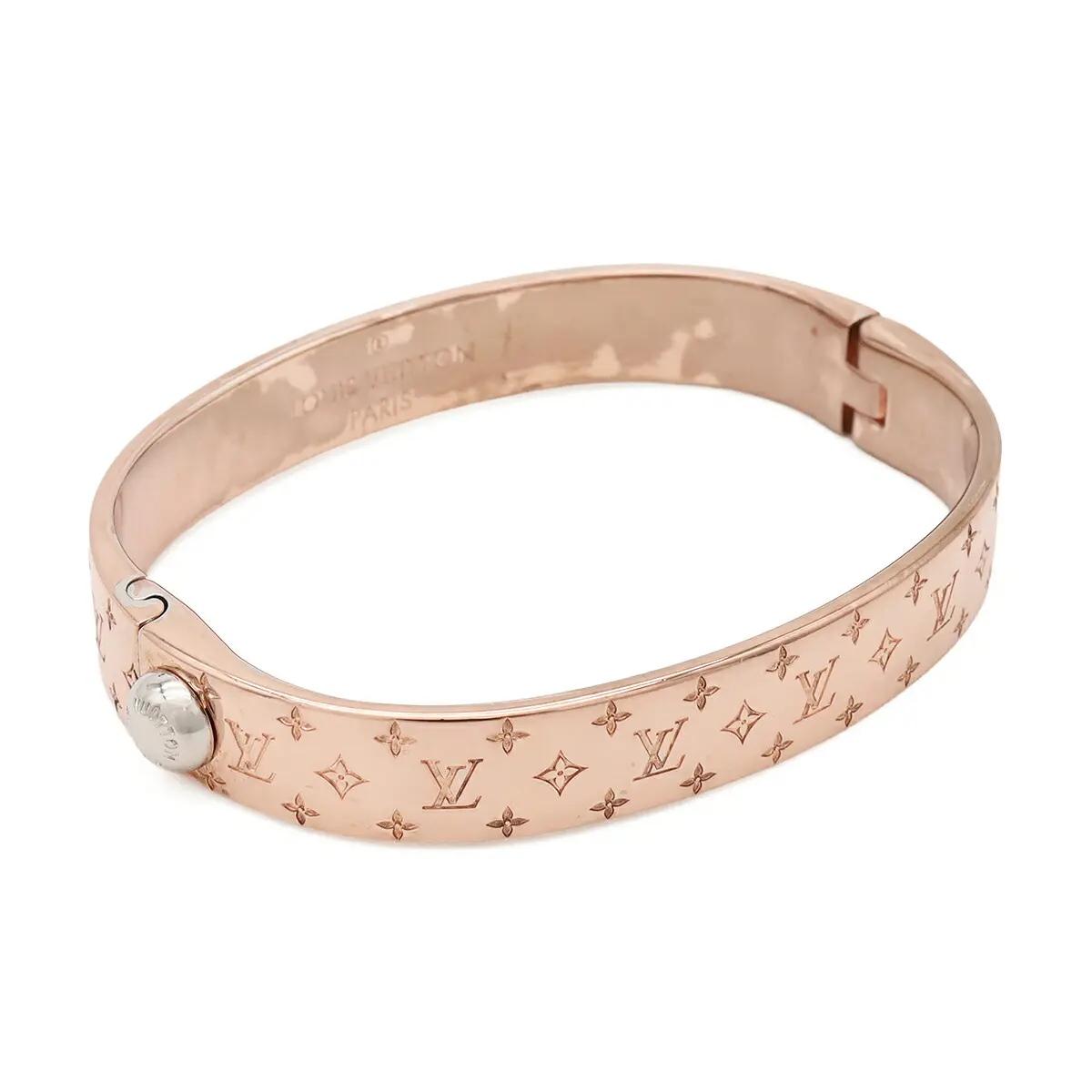 Pre-owned Louis Vuitton Gold-plated Small Leather Goods Nanogram Bangle Bracelet