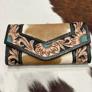 Cowhide & Tooled Leather Western Wallet