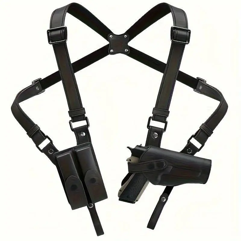 Male Adults' Premium Vertical Concealed Shoulder Holster Sling - PU Leather, Dual Magazine Pouch, Fully Adjustable, Discreet Non-Bulky Carry for 1911 Pistols (Sports & Outdoor Accessory)