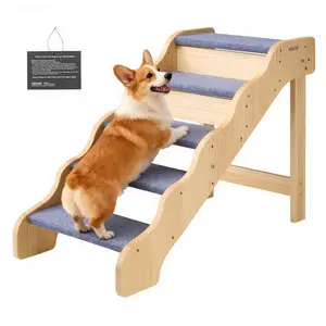 VEVOR Wood Pet Stairs, 5-Step Dog Stairs for High Beds, Sofa & Cars, 150lbs Load Capacity, Non-Slip Surface, Stable Cat & Dog Step Ladder for Small Medium Large Older Pet Puppy Essentials