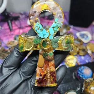 Orgone InnerG Sacred 7 chakras Anhk - Bronze & Shungite Grounding Ankh for Sacred Balance and Grounding Benefits with leather lanyard