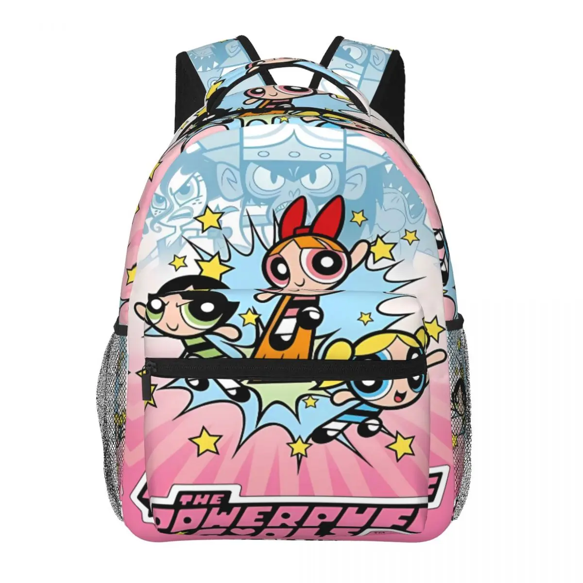 The Powerpuff Girls Pink Star Burst Full-Print, Large-Capacity, Lightweight Kids' School Backpack & Daypack