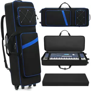 61 Key Keyboard Case with Wheels, Internal Size: 41.7"x 14.5"x 5.7",  Padded Rolling Gig Bag Keyboard Piano Case for 61 Key Piano Keyboard (Blue)