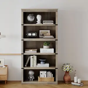 5 Tier Bookcase, Farmhouse Book Shelf with Storage, 67.4 Inch Tall Open Display Bookshelves, Wooden 5 Shelf Bookcase for Living Room, Bedroom