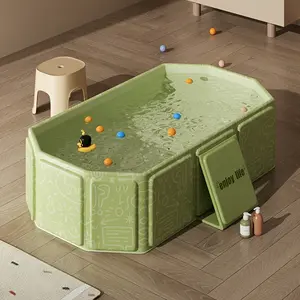 Small 28-inch household folding swimming pool Green and white No need to inflate Easy to carry Portable indoor and outdoor bathing pool Household