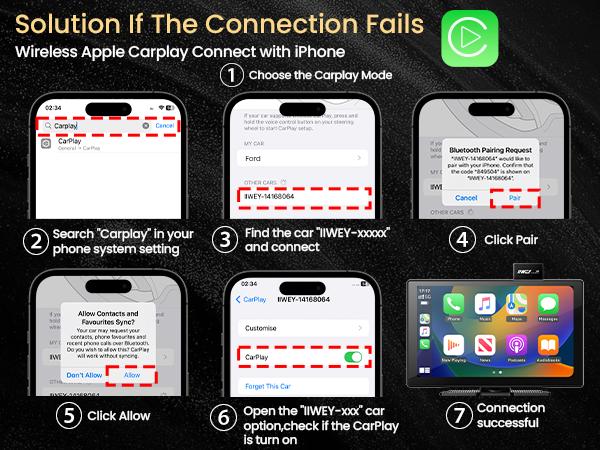IK9 9" Wireless CarPlay & Android Auto Screen, Portable Car Stereo with 4K Dash Cam & 1080p Rear Camera, CarPlay with Backup Camera, Touch Screen GPS Display, Mirror Link, Apple Car Play Screen, Free 64GB