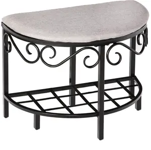 Mango Steam Half Moon Shoe Bench - Vanity Seat/Dressing Stool/Makeup Chair - Mocha Brown