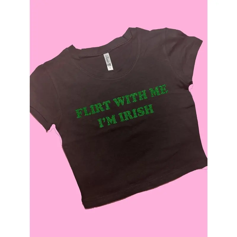 Flirt With Me I'm Irish SNUG Fit Crop Top | Lucky Shirt | Gift For Her Y2K crop top | Gift for friend | Baby Tee | St. Patrick's Day Gift