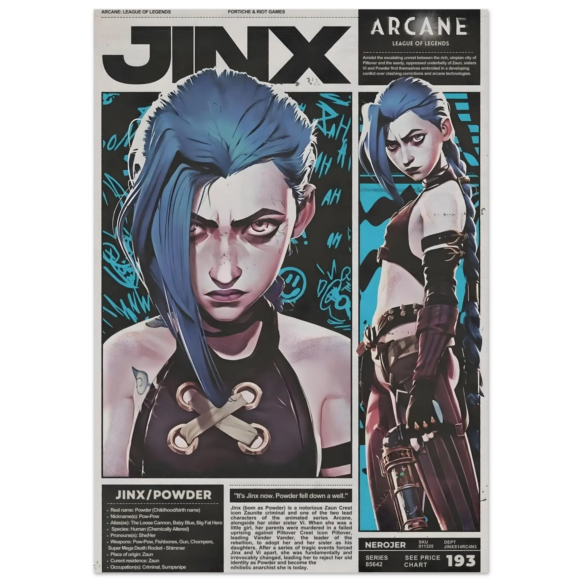 Jinx Arcane League of Legends Printed Poster Explosive Art Poster