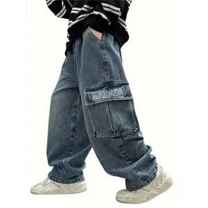 Trendy New Stylish Boys' Cargo Pants, Loose-Fitting And Fashionable Denim, Cool Comfortable.