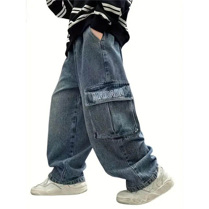 Boys' Slight Loose-Fitting Casual Plain Cargo Pants - All-Season Woven Rayon Trousers with Pockets, Machine Washable, Sizes 5-6Y, 7-8Y, 9-10Y, Do Not Dry Clean