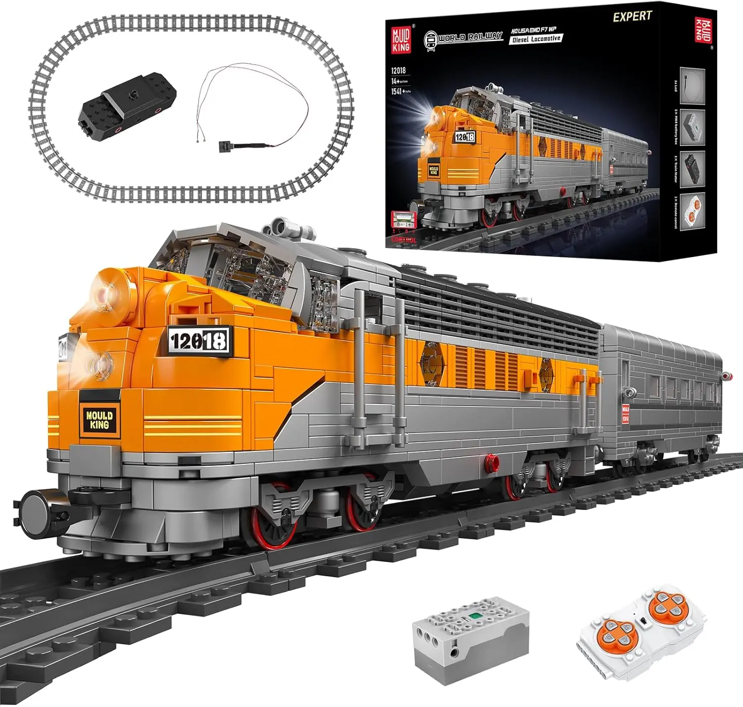 Mould King 12018 Diesel Locomotive Train Track Railway Remote Control Model Building Block Adult Kid Toy 1541 Pcs Vehicle Interactive summerwins