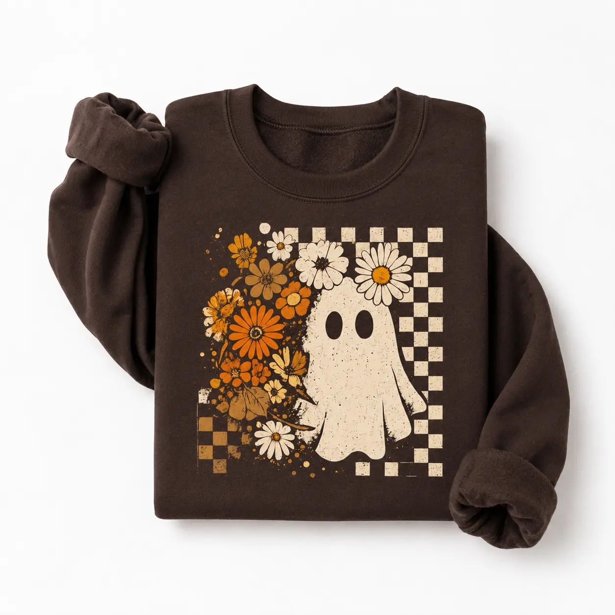 Ghost Flower Sweatshirt, Halloween Ghost Crewneck, Cute Spooky Floral Pumpkin Sweatshirt, Vintage Fall Graphic Pullover, Halloween Gift for Women