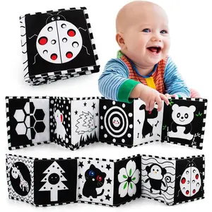 My First Black and White High Contrast Soft Book for Baby, Infant Tummy Time Cloth Book Toys, Black and White Baby Cards, Folding Educational Activity Cloth Book Suitable for Boys Girls Toddler