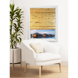 THY COLLECTIBLES Cordless Bamboo Roman Window Blind Sun Shade, Light Filtering Roman Shades with Valance