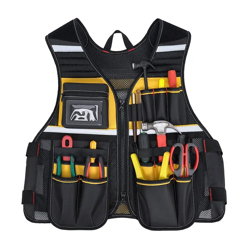 Multifunctional Multi-Pocket Tool Storage Vest, Reflective Safety Tactical Vest, Work Safety Vest, Waterproof Oxford Fabric Reinforced, Adjustable Size Fits All Body Types