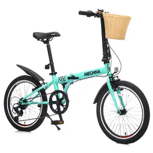 20 Inch Folding Bike for Adults with Basket, Phone Holder & Fenders, Steel Frame 6-Speed City Commuter, Dual V-Brake Portable Compact Bicycle for Men & Women