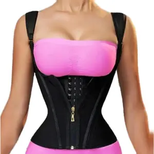 Women Double Compression Waist Trainer Corset Adjustable Straps Steel Bone Support,Zipper Hook Flat Belly Body Shaper Belt Customized Fit