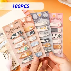 180pcs Cartoon Cat Sticky Notes, Adhesive Index Tabs, DIY Marking Stickers, Reusable Memo Pads, Book Accessories, Suitable for Students, Home, Office
