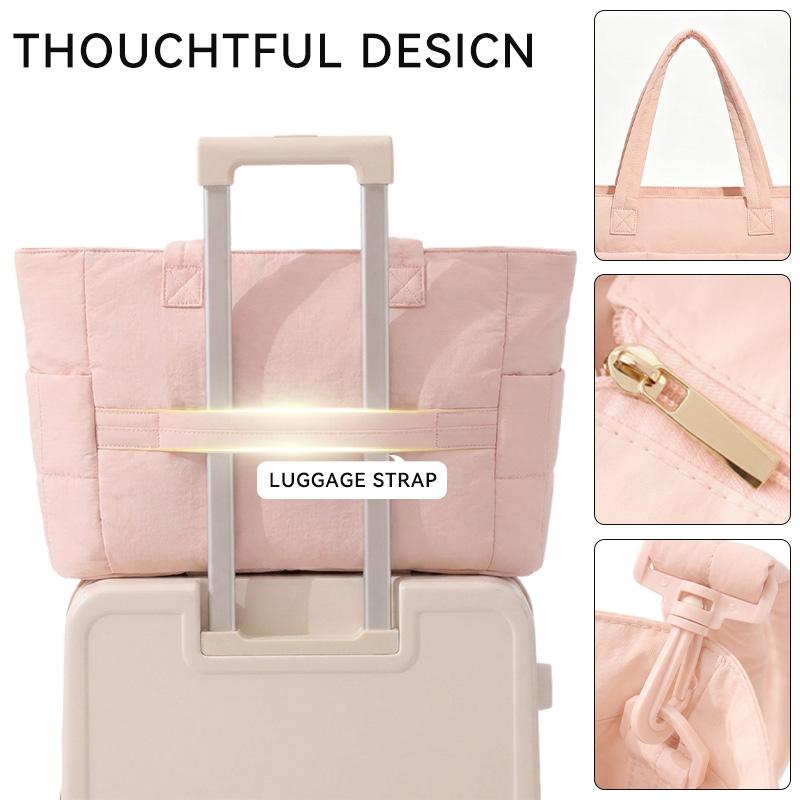 Quilted Laptop Tote Bag for Women, Womens Tote Bag,Work Tote with Luggage Strap, Multi Pocket Travel Shoulder Bag with Adjustable Strap for School Office Daily Commute