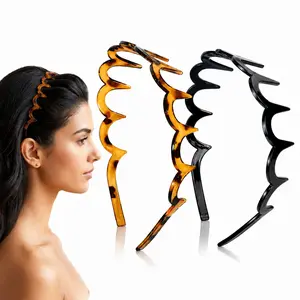 Women's 2026 Trend Zig Zag U-Shaped Comb Headbands (2PCS) - Strong Grip, Non-Slip Slick Back Style, Black & Leopard Recycled Plastic Hair Accessories for Gym, Daily Look, Graduation Cap