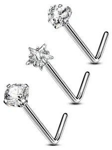 3psl Nose Stud Piercing Jewelry, Unisex Daily Accessory, Casual Style, All Seasons, Copper Chain Material, Plain Pattern