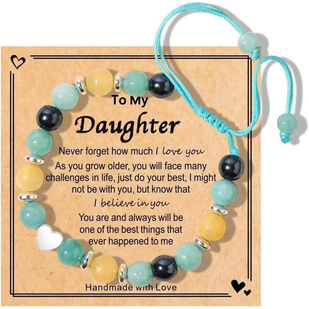 To My Daughter/Niece Bracelet,Sweet Heart Natural Stone Beaded Bracelet for Girl,Birthday Christmas Valentines Graduation Gifts for Girl Chuchoter