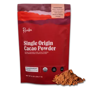 RAAKA Organic Cacao Powder - Single Origin, Non-Alkalized, USDA Certified, 8oz, Perfect for Baking & Beverage, Peru Origin, Allergen-Friendly - Chocolate