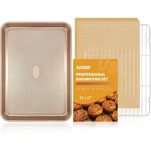Heavy Duty Baking Sheet with Wire Rack Set, Thickened Carbon Steel pan 17.5"x11.8" with Cooling Rack, Nonstick Baking Pan Warp Resistant, 50 Parchment Sheets for Baking Cookie, Roasting Veggie & Bacon