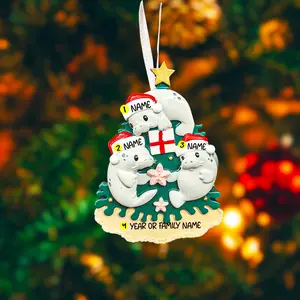 Personalized Family of 3 Manatee Christmas Ornament | Custom Names