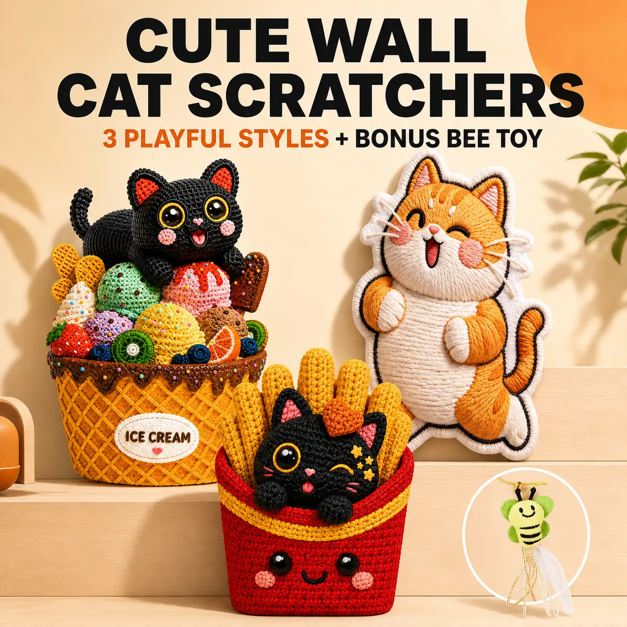 OmniPets Large Vertical Cat Scratch Pad Self Adhesive 5D Felt Wall Cat Scratcher 80 Cm Full Body Stretching Furniture Protector With Bonus Bee Toy For Indoor Cats Sofas Doors Walls Cabinets And Cat Rooms Sofa corner