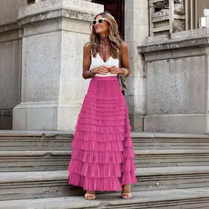 Women's Long Maxi Tulle Skirts A Line Ruffle High Waisted Tiered Layered Mesh Tutu Skirt Petticoat
