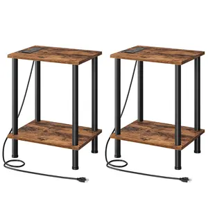 HOOBRO Set of 2 End Table with Charging Station, Side Tables with USB Port and Outlets, Nightstand with 2-Layer Storage Shelves for Small Spaces, Living Room, Bedroom, Rustic Brown#SpringSale #BigSpringSale
