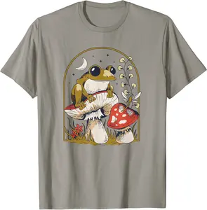 Cottagecore Aesthetic Frog Sitting On A Mushroom Cute T-Shirt - Taylorde Shop 93B0C6V5FZW4
