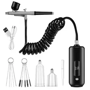Portable Compressor Gun Kit with Extender Tube, Automatic Handheld Spray Gun, 0.3mm Nozzle, Rechargeable for Painting, Manicure, DIY, Makeup