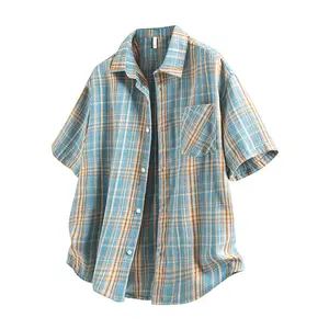 Men’s Short-Sleeve Shirt for Summer – Lightweight, Loose Fit, Casual Plaid Style, New Arrival, Cooling Breathable Fabric, Trendy Versatile Design, Turn-Down Collar