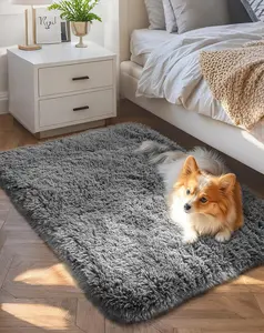 Luxury Soft Fluffy Area Rug, Non-Slip Throw Bedside Rug, 2x3 Grey Mini Carpet for Bedroom, Nursery, Dorm, Kid & Pet Friendly, Hygge Style, Home Decor