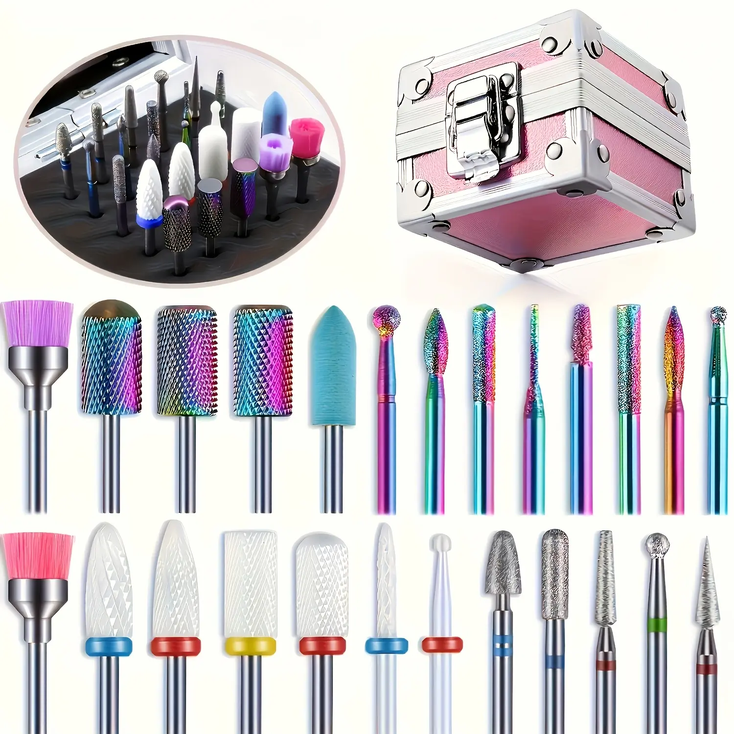 Professional Nail Drill Bit Set, Long-Lasting Tungsten Steel & Ceramic Manicure Tools for Gel Polish & Extensions, with Storage Box, Nail Art Tools