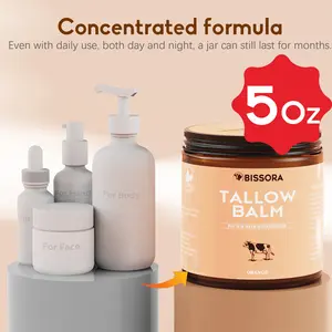 BISSORA Orange Scent Tallow Balm 5oz – Honey Infused Deep Moisturizing Cream for Face & Body