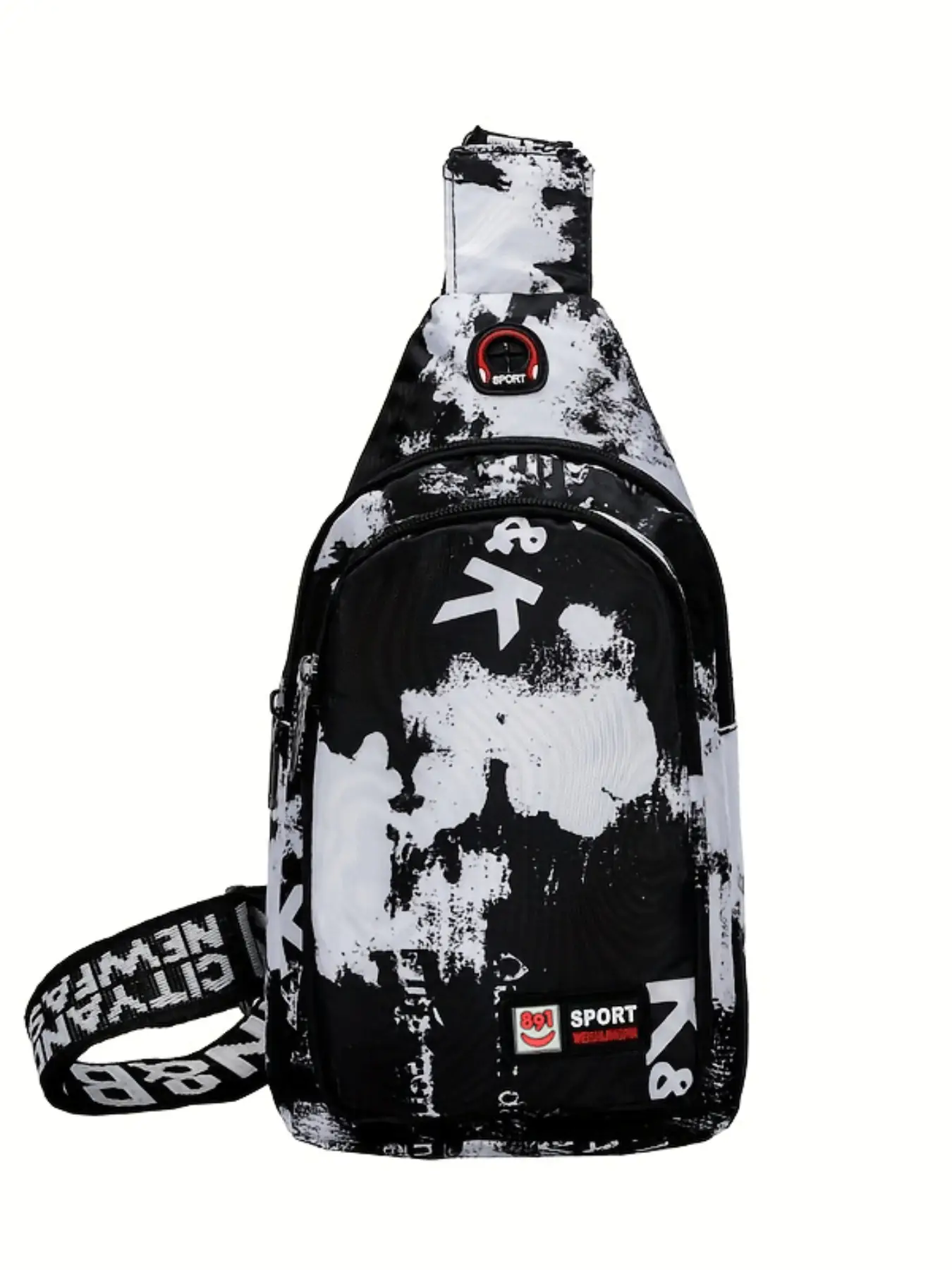 Men's Random Colorblock Pattern Zipper Bum Bag with Letter Patched Design , Casual Large Capacity Chest Bag for Daily Used, Trendy All-match Sling Bag