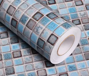 Abyssaly Mosaic Paper Self-Adhesive Thick Removable Peel and Stick Matte Wallpaper for Bathroom Kitchen Counter Blue Shelf Paper 15.7 Inch X 78.7 Inch Marble House