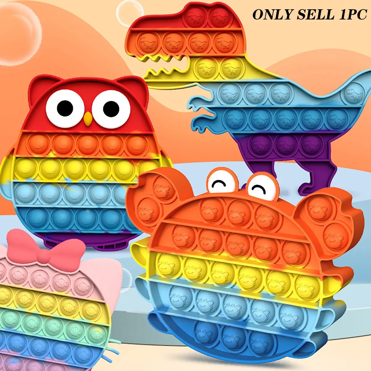 Cute Cartoon Animal Quick-Push Bubble Toy, 1/3 Counts Stress-Relief Knock-and-Squeeze Kawaii Squishies, Decompression Squeeze, Creative Birthday and Holiday Gift Popit, Silicone Stress Relief, Squishy Fidgets, Stress Reliever