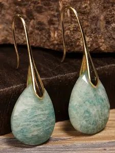 Elegant Teardrop Pendant Natural Stone Earrings for Women, Perfect for Everyday Wear and Holiday Gifts, Boho Style with Copper Details
