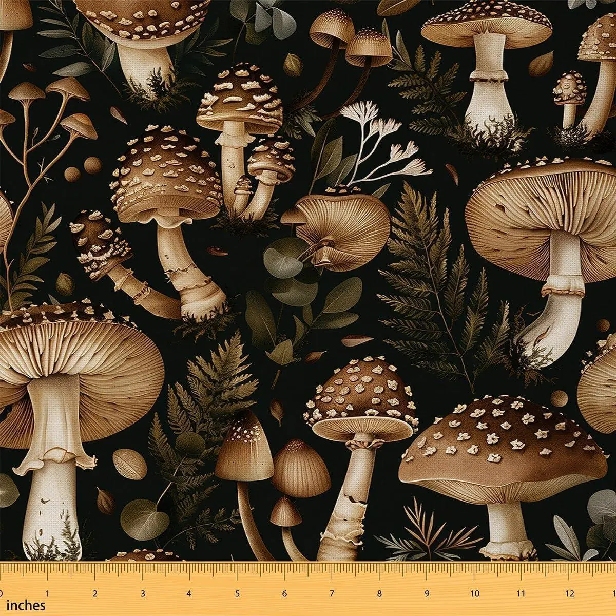 Mushroom Fabric Jungle Natural Brown Mushroom Fabrics Sewing Supplies Botanical Leaves Retro Rustic Style Fabric DIY Soft Flannel Polyester No Stretch