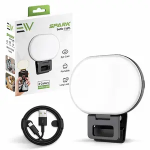 Clip-On LED Selfie Ring Light - 60 LEDs, 2000mAh Rechargeable Battery-Powered, 3 Modes, 10 Brightness Levels, Plastic Tech Accessory with Manufacturer Warranty, Portable for Cellphone, Mobile, Makeup Use