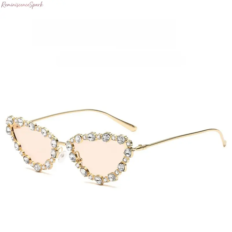 Women's Geometric Cat-Eye Sports Sunglasses - Full Metal Triangle Frame, Gold-Champagne Rhinestone Glitter Trim, UV400 Blocker Lens, Lightweight Fit, Gold-Gradient Brown/Gun-Black Options, Comfortable Female Eyewear for Travel, Casual Use