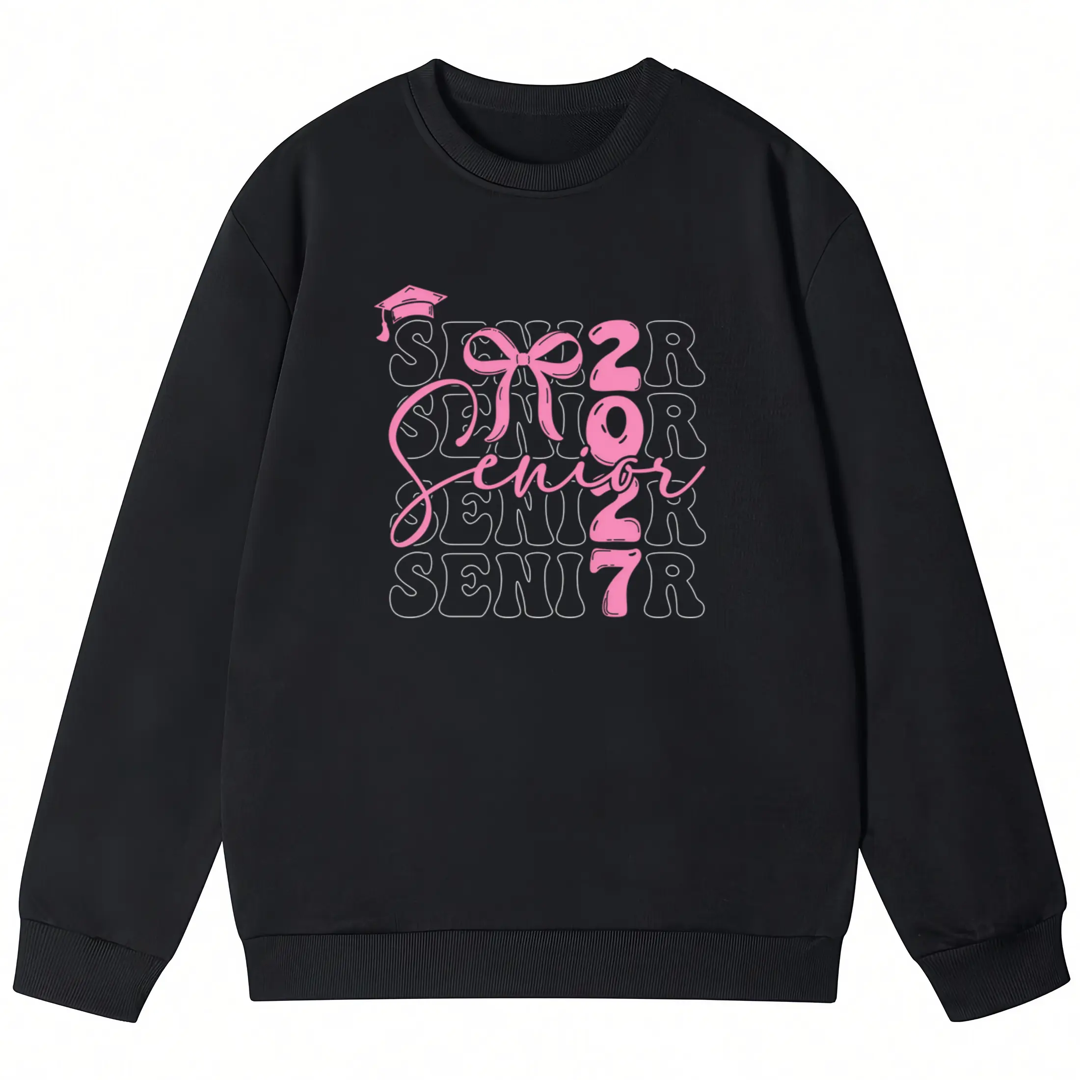 Class of 2027 Pink Bow Long Sleeve Sweatshirt – Perfect Graduation Gift for Seniors Fabrics Hoodie