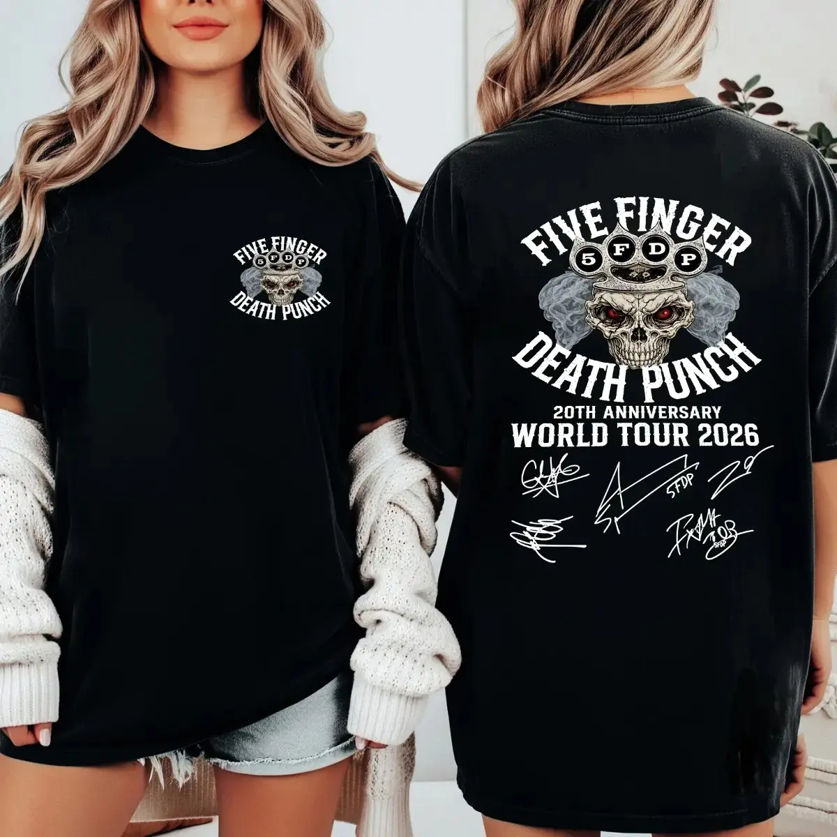 Five Finger Death Punch Shirt, 20th Anniversary World Tour 2026 Tee, FFDP Skull Graphic, Signed Style Rock Concert Shirt, Metal Fan Gift